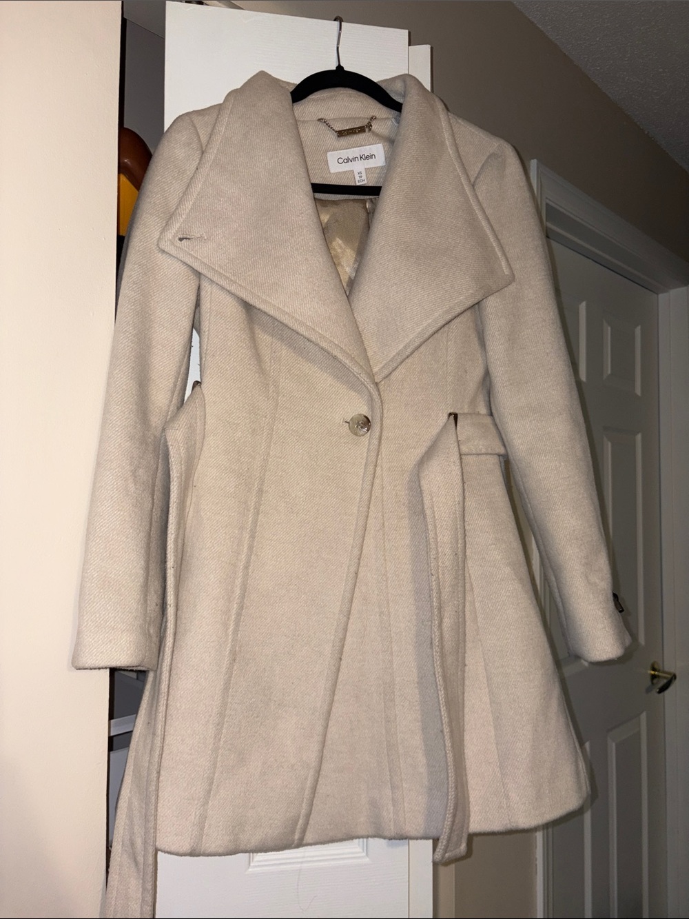 Calvin Klein Women's Sz Small Beige Wool-Blend Trench Coat Pre-owned